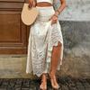 French Style Maxi Skirt High Waist A-Line Solid Color Hollow Skirt Large Hem Knitted
