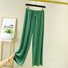 Nuovo due pezzi estivo in seta ghiacciata: Top a maniche corte con scollo a V e pantaloni casual drappeggiati a gamba larga