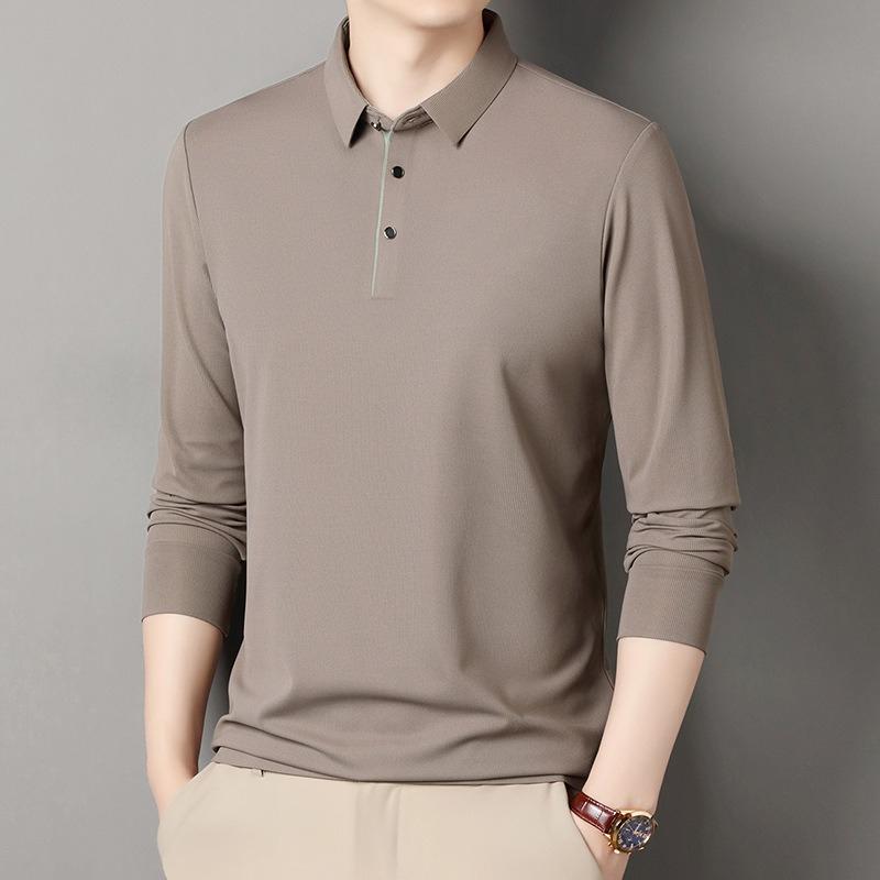 Spring  Men's Long-sleeved Shirt Collar T-shirt Young and Middle-aged Men's Solid Color Thin Casual Bottoming Shirt Men's T-shirt