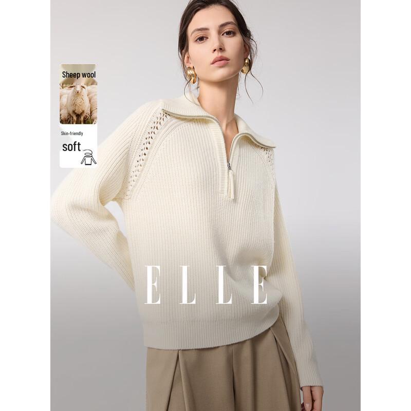 ELLE Women s Lamb Wool Lapel Sweater S