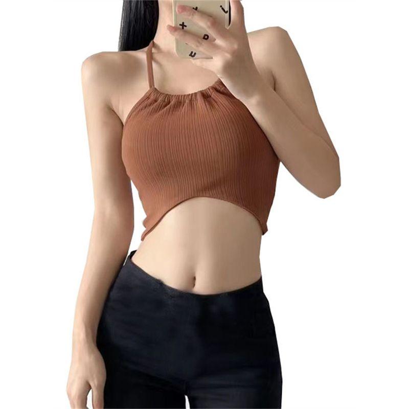 Stripes Halterneck Yoga Clothes Sling Tops Sexy Bandeau