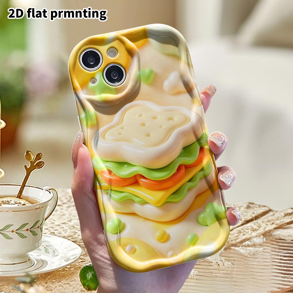 Phone Case: 2D Flat Design Suitable for iPhone 18 17 16 15 14 13 Pro Protective Case, Cloud Hamburger, Perfect Christmas and Halloween Holiday Gift