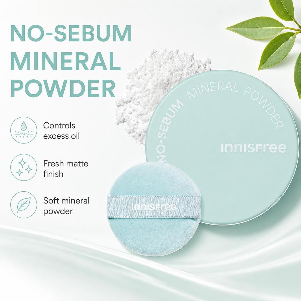 Innisfree No Sebum Mineral Powder, 5g, Oil-Absorbing Loose Setting Powder for Shine Control
