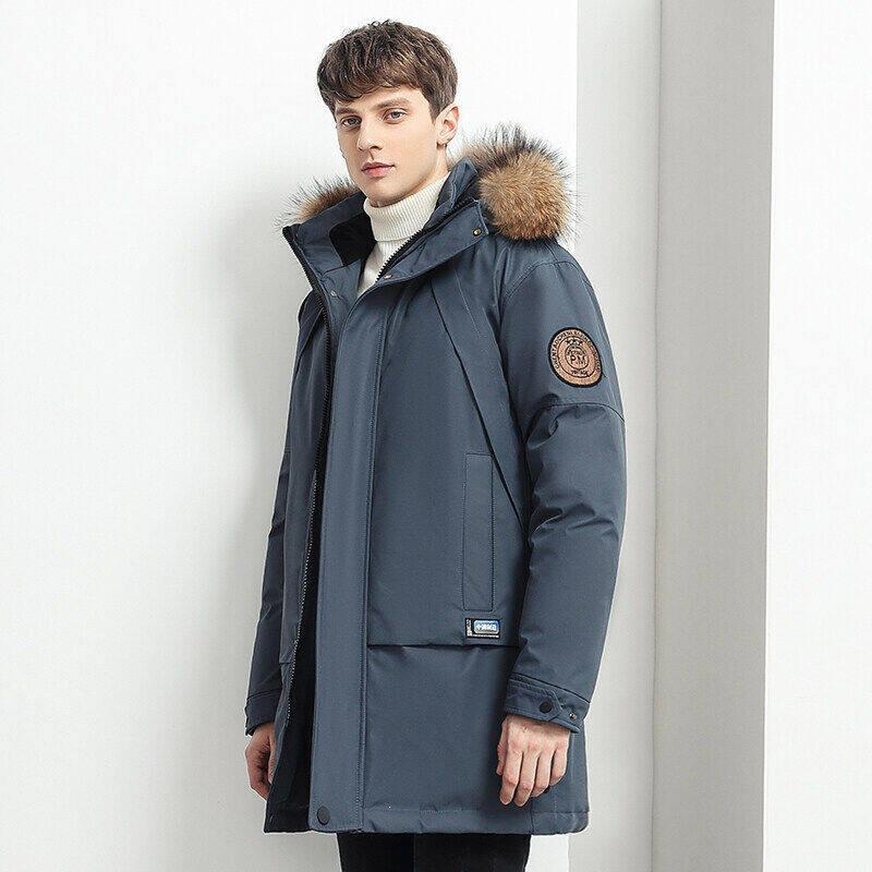 Winter new medium and long fashion men's clothing loose down jacket thickened fur collar jacket