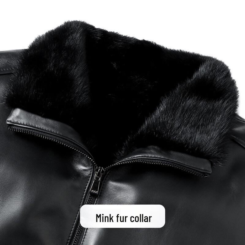 Futin Men's Genuine Sheepskin Leather Jacket with Mink Fur Collar