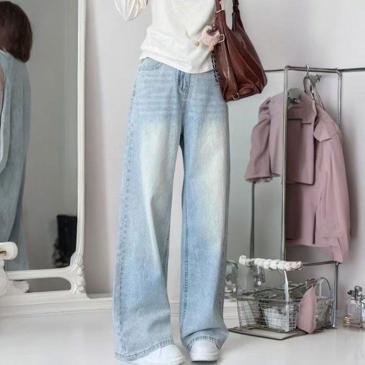 

Прямые широкие джинсы женские большого размера осенние с высокой посадкой свободные драпированные волочащиеся брюки ретро с высокой талией уличный стиль мешковатые длинные джинсы для леди 4XL