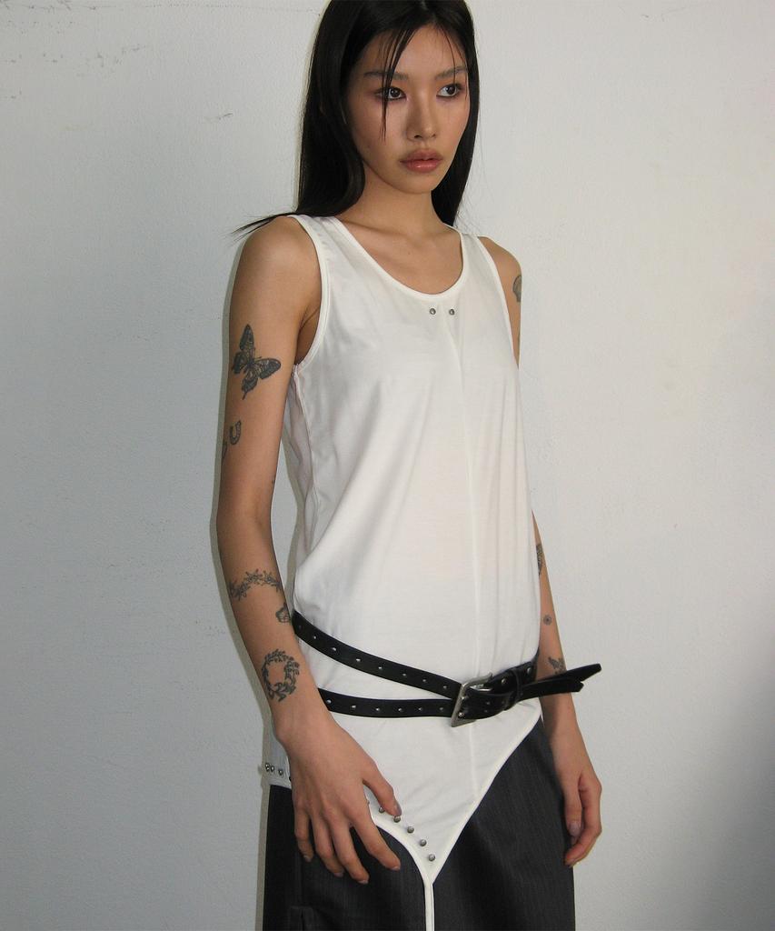 PLACE STUDIO Studded Asymmetrical Strap Soft Sleeveless Layered_3 Colors