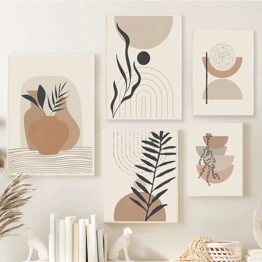 Canvas Painting Abstract Geometry Vase Leaf Sun Boho Posters Prints Wall Art Pictures Nordic Bedroom Living Room Home Decor