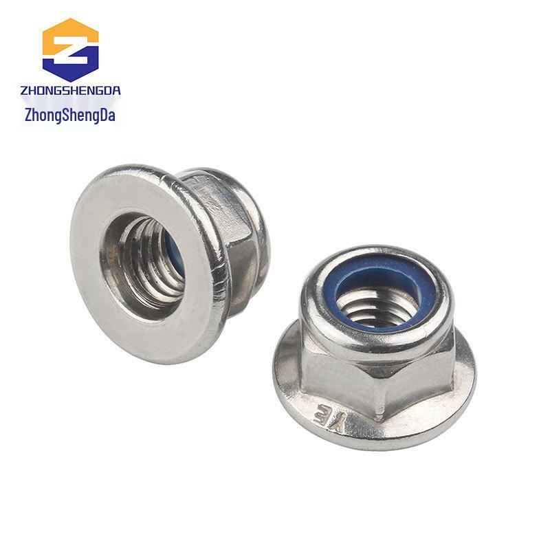 Anti-Slip 304 Stainless Steel Hex Flange Lock Nut with Nickel-Plated Washer, Nylon Anti-Loosening, Sizes M4-M8