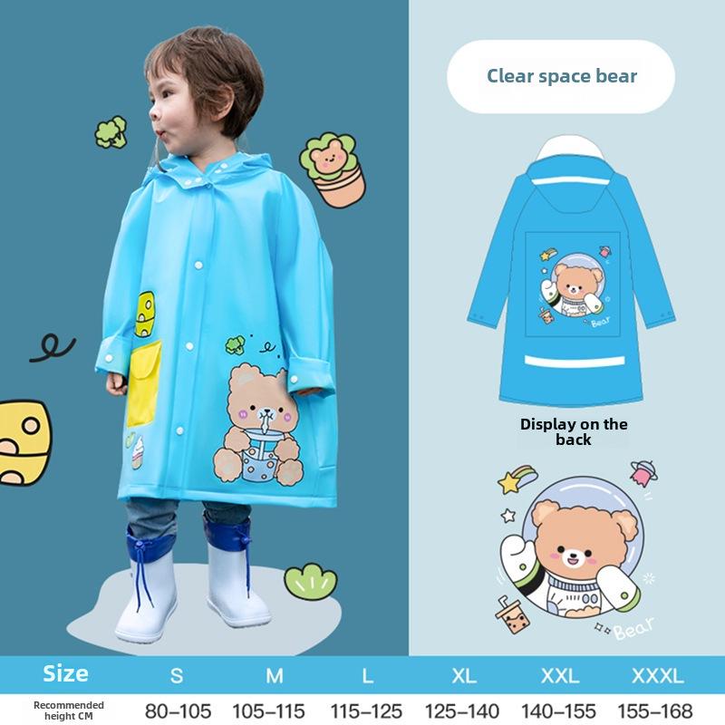 Koreanischer Kinder-Ganzkörper-Regenmantel: Einteiliger Poncho für Grundschüler mit Platz für Rucksäcke