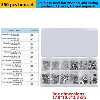 350 Stück Flachscheiben und Federringe aus Edelstahl Sortiment-Kit Federringe und Flachscheiben Set Silber