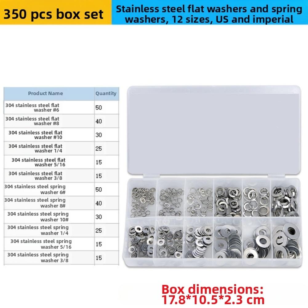 350Pcs Stainless Steel Flat Washers And Spring Lock Washers Assortment Kit Spring Lock Washers And Flat Washers Set Silver China Mainland