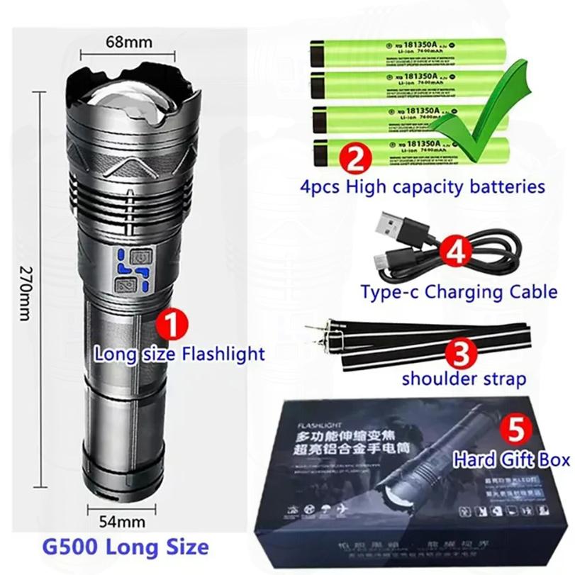 Powerful LEDs 1000000LMs Flashlight Super Bright Rechargeable Portable Ultra Power Torch Lamps Outdoor Emergency Camping Lantern