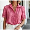 Sommer Spitzenhemd Damen Locker Übergröße Kurzarm Lässig Süß Locker Bluse Elegant Mode Revers Büro Oberteile Hohl Damen Einfarbig Kleidung