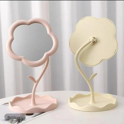 Sunflower-Shaped Rotating Vanity Table Mirror - Detachable Desktop Makeup Mirror for Student Dormitory.