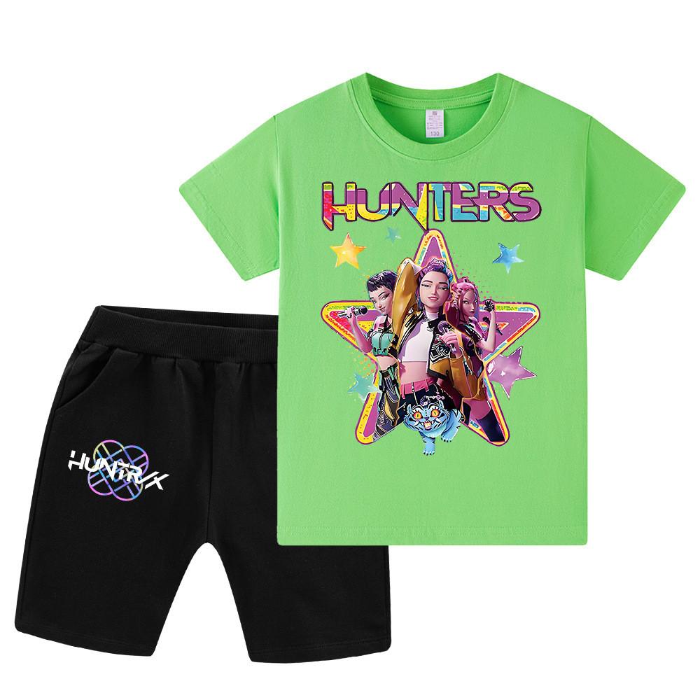 WA1197 Kids Boys Girls Kpop Rumi Zoey Mira Print Short Sleeves T-shirt Shorts Pants Sets
