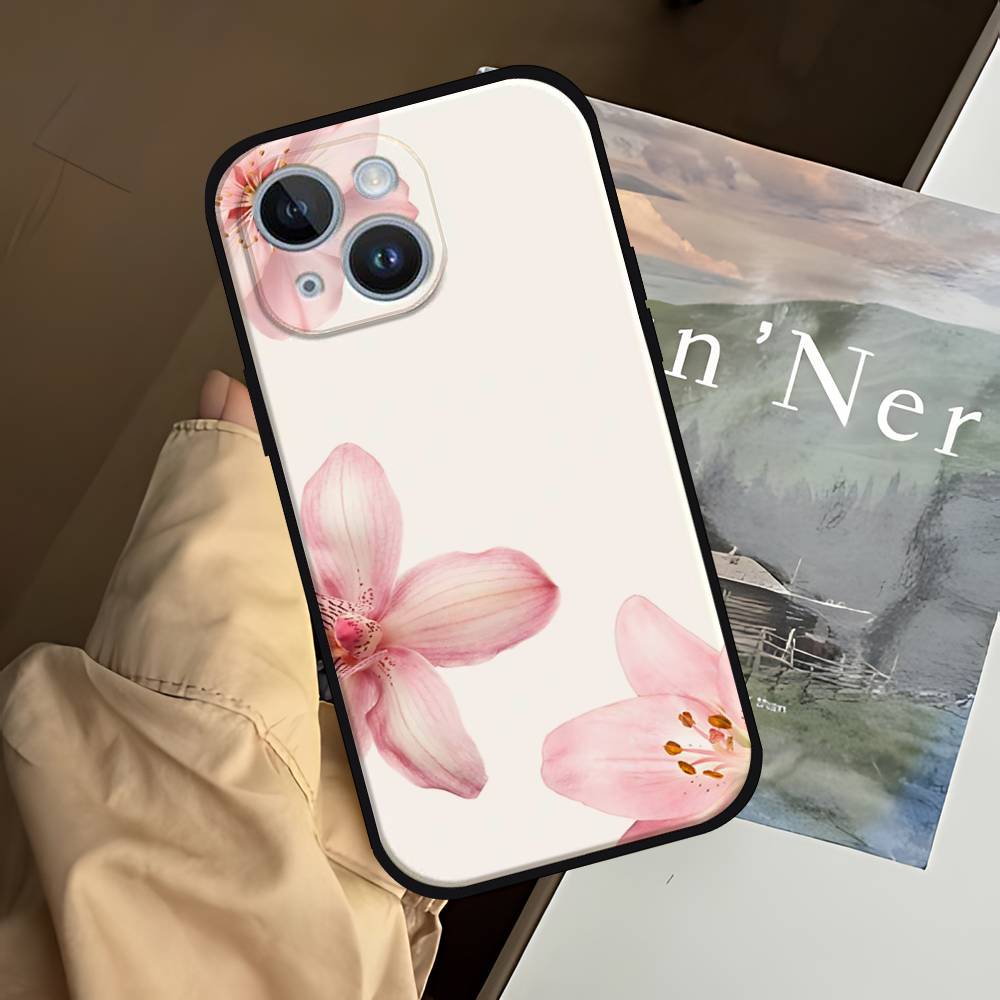 P-Peach-B-Blossom Black Phone Case That Fits For IPhone 17,16,15,11,13,14 Pro Max,Plus,X,Xr,Xs Max,13Mini