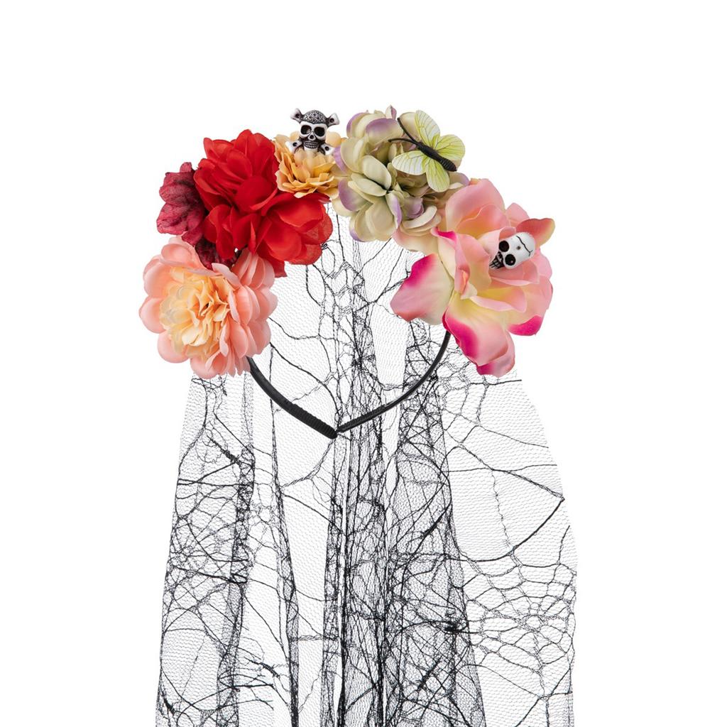 Delicate Flower&Skull Hairband Thin Side Hairband Flower Shape Headband for Girls Hairband with Veil Decor