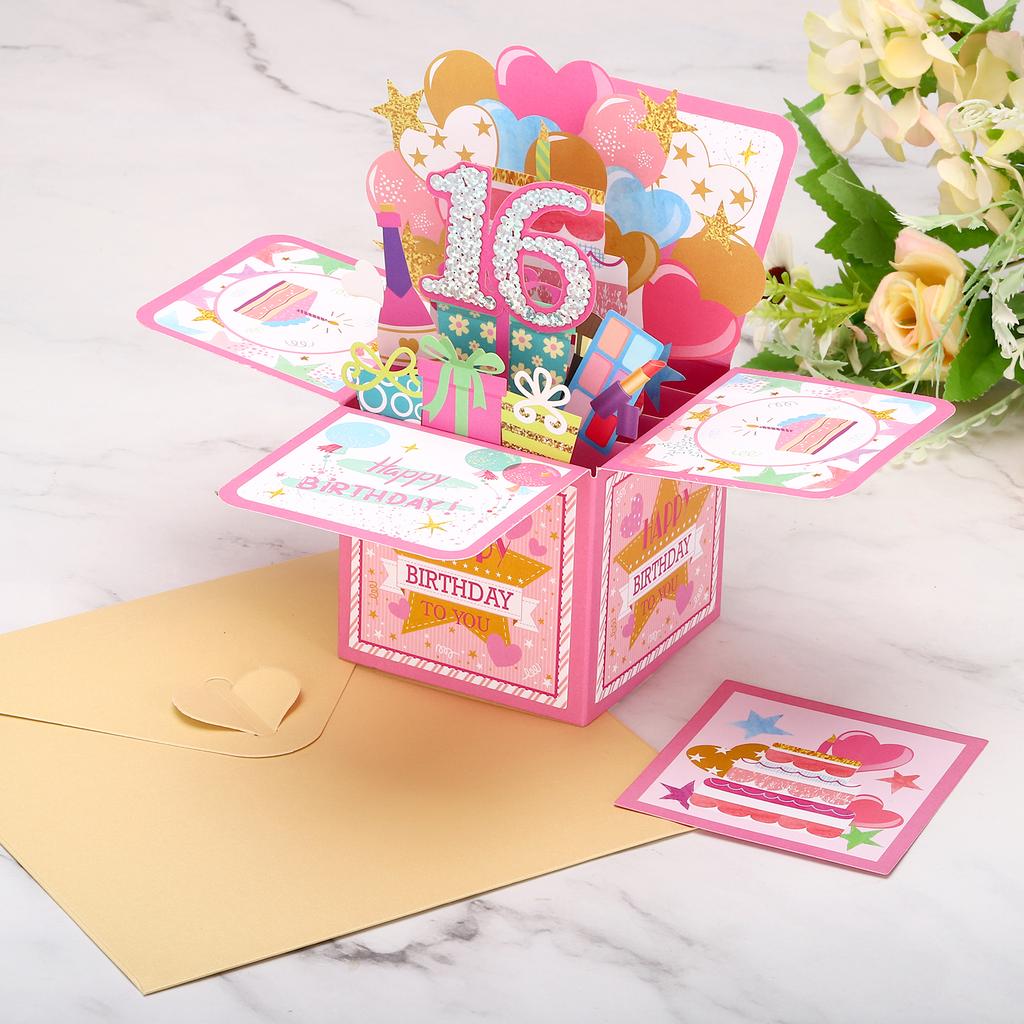 Uxcell 3D Unique Pop Up Birthday Card Kids Boy Baby Shower First Birthday Party Greeting Cards Handmade Miniatures Postcard Gift