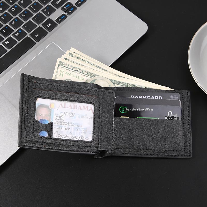 Men's Slim Bifold Wallet - Short Style, Multi-Card Slots, Casual Leather Money Clip