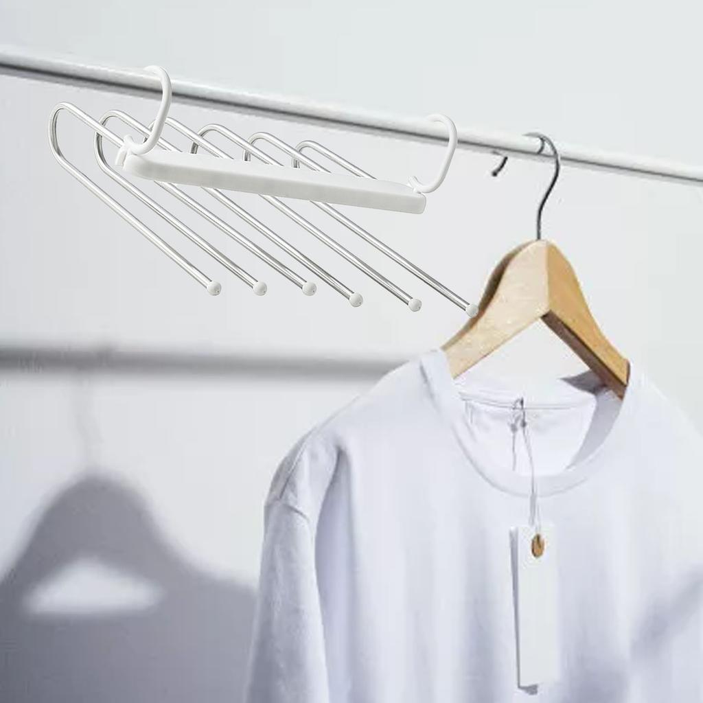 Folding Pants Rack 6 Layered Multifunctional Collapsible Stainless Steel Trouser Hangers Towel Closet Organizer White