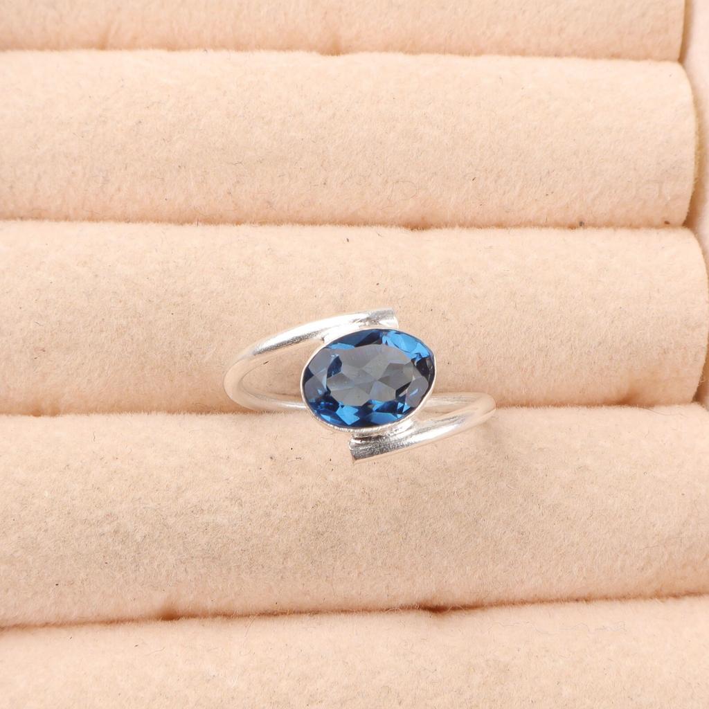 London Blue Topaz Gemstone 925 Sterling Silver Jewelry Handmade Engagement Ring RR-31-8