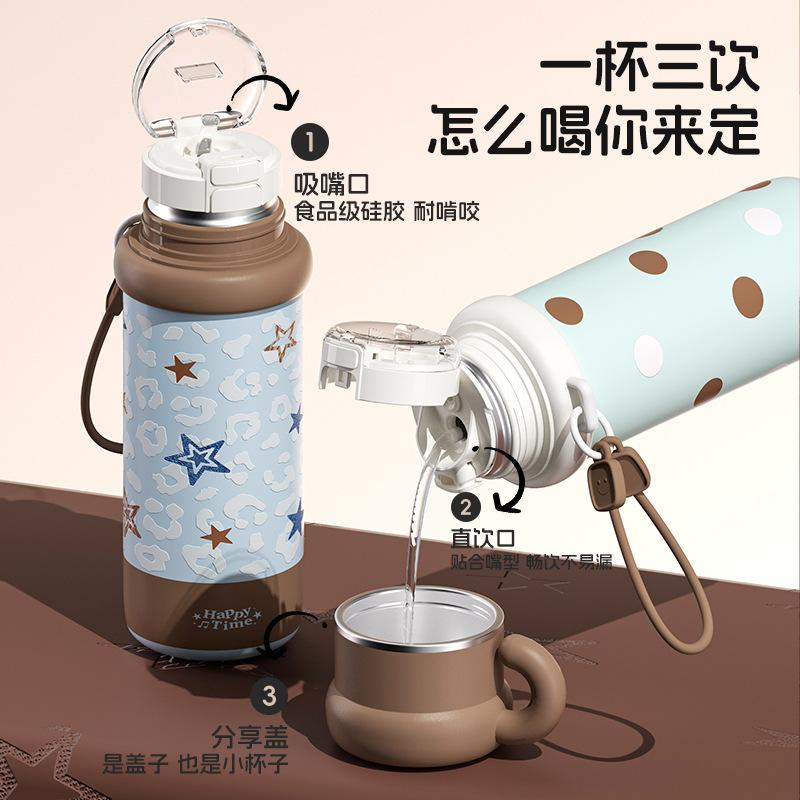 Water bottle bullet three drinks thermos cup stainless steel thermos cup girls handle water cup