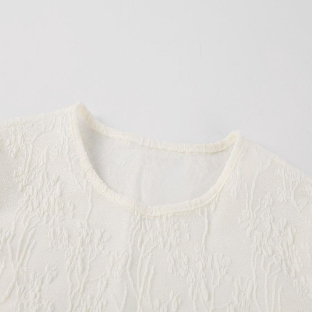 Damen Rundhals Spitzen-Patchwork Glockenärmel Transparentes T-Shirt - Einfarbig, Leicht und Perfekt für Herbstausflüge