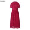 ZANZEA Women Elegant Hollow Lace Patchwork Casual Short Sleeve Dress