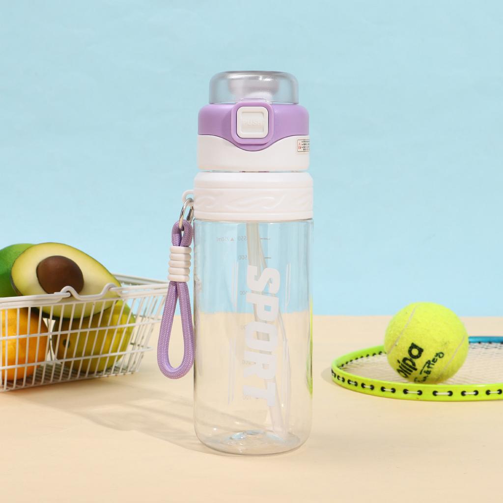 Water Bottle New Simple Spray System Straw Cup Large Capacity Wear-resistant Drop-resistant Plastic Cup with Lifting Rope Portable Sports Water Cup
