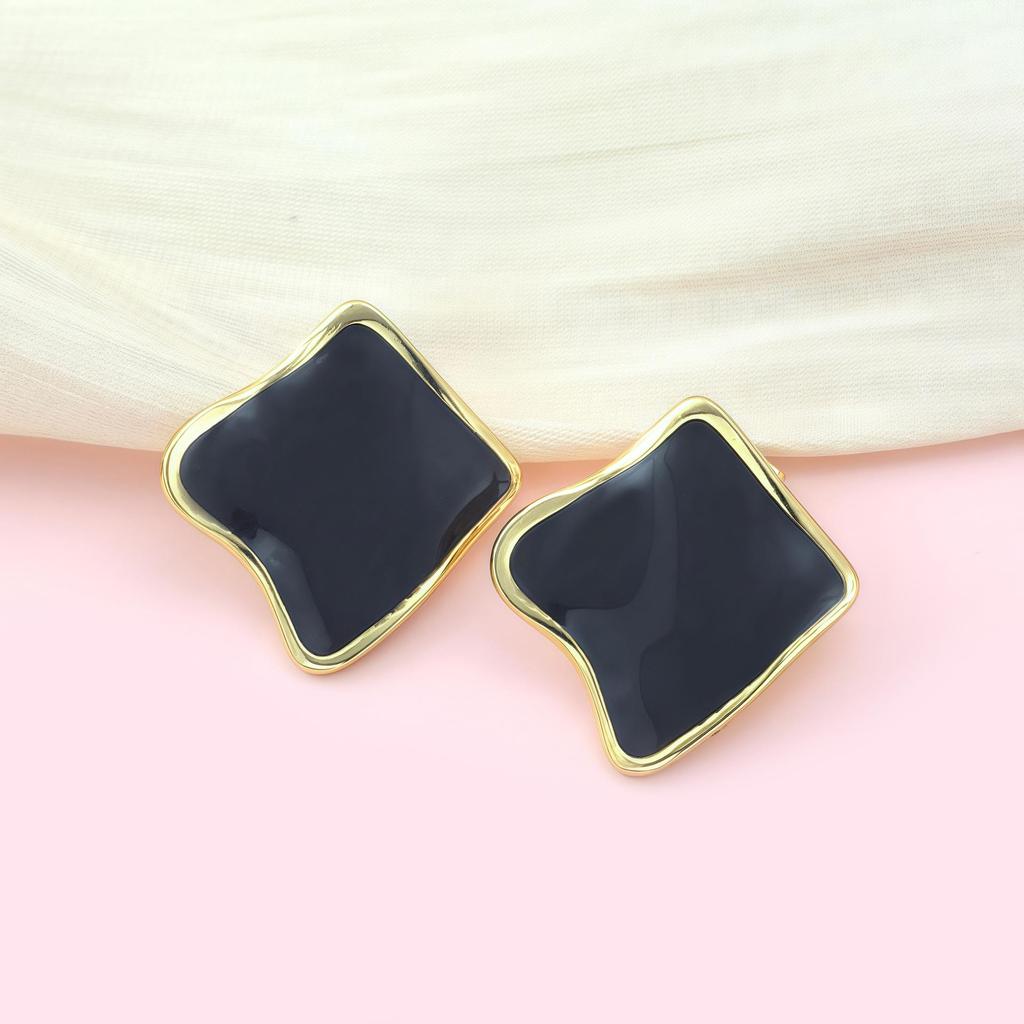 Cross Drip Oil Square Irregular Stud Earrings – Light Luxury, Unique Design, Fashionable Versatile Accessories