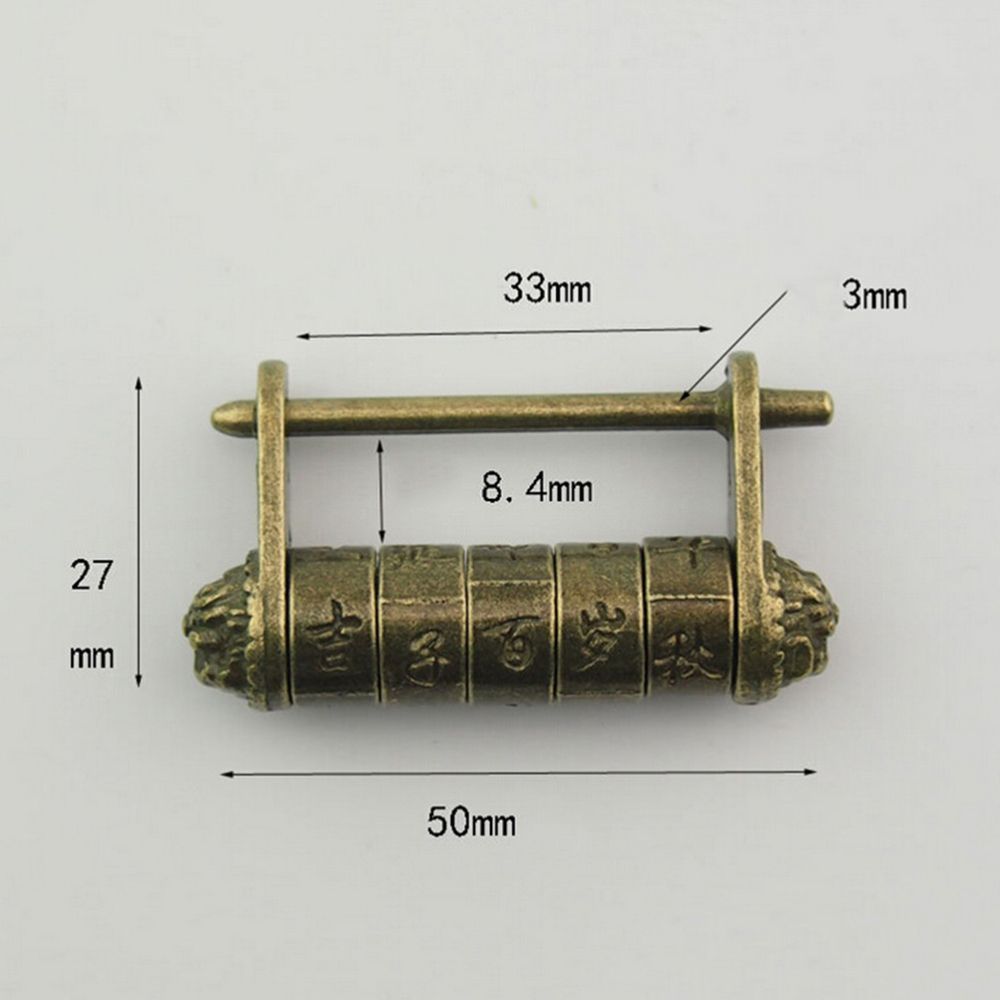 Box Code Brass Chinese Carved Word Padlock Antique Locks Password Lock Locks