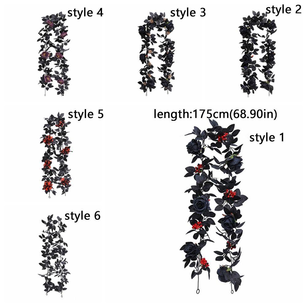 Black Artificial Rose Vines 175cm Halloween Garland Halloween Rose Leaf Vines  Table Centerpiece