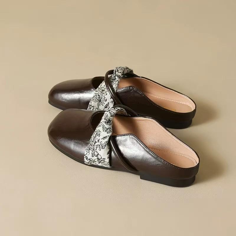 

Baotou half slippers women s summer outer wear 2025 new versatile round head flat-soled single shoes one pedal lazy shoes casual 40 абрикосовий