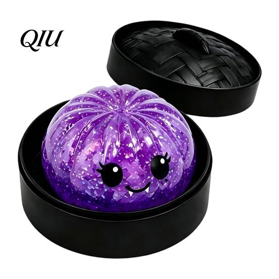 Portable Dumpling Toy Halloween Stress Relief with Steamer, Glitter Ball Fidget Party Favors Toy, Anxiety Relieving Steamed Bun Squeeze for