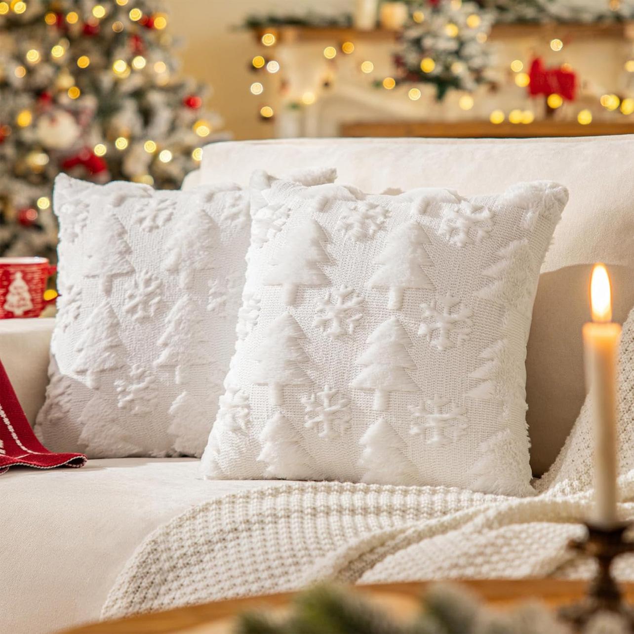 

Рождественская наволочка плюшевая снежинка рождественская елка вышитая гостиная диван подушка праздничное украшение для вечеринки наволочка 45 * 45cm [without core]