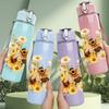 1PC Sunflower Wild Stem Flower Print 750ml Color Plastic Sports Water Bottle Leakproof Flip Straw Lid Suitable for Sports Office Home Use
