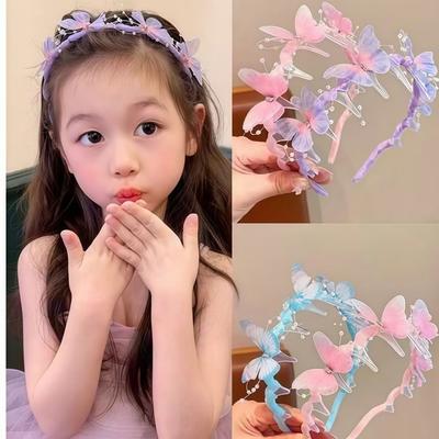 Anti-slip Butterfly Pearl Hair Hoops Shiny Fairy Pearl Hairband  for Kids Girls