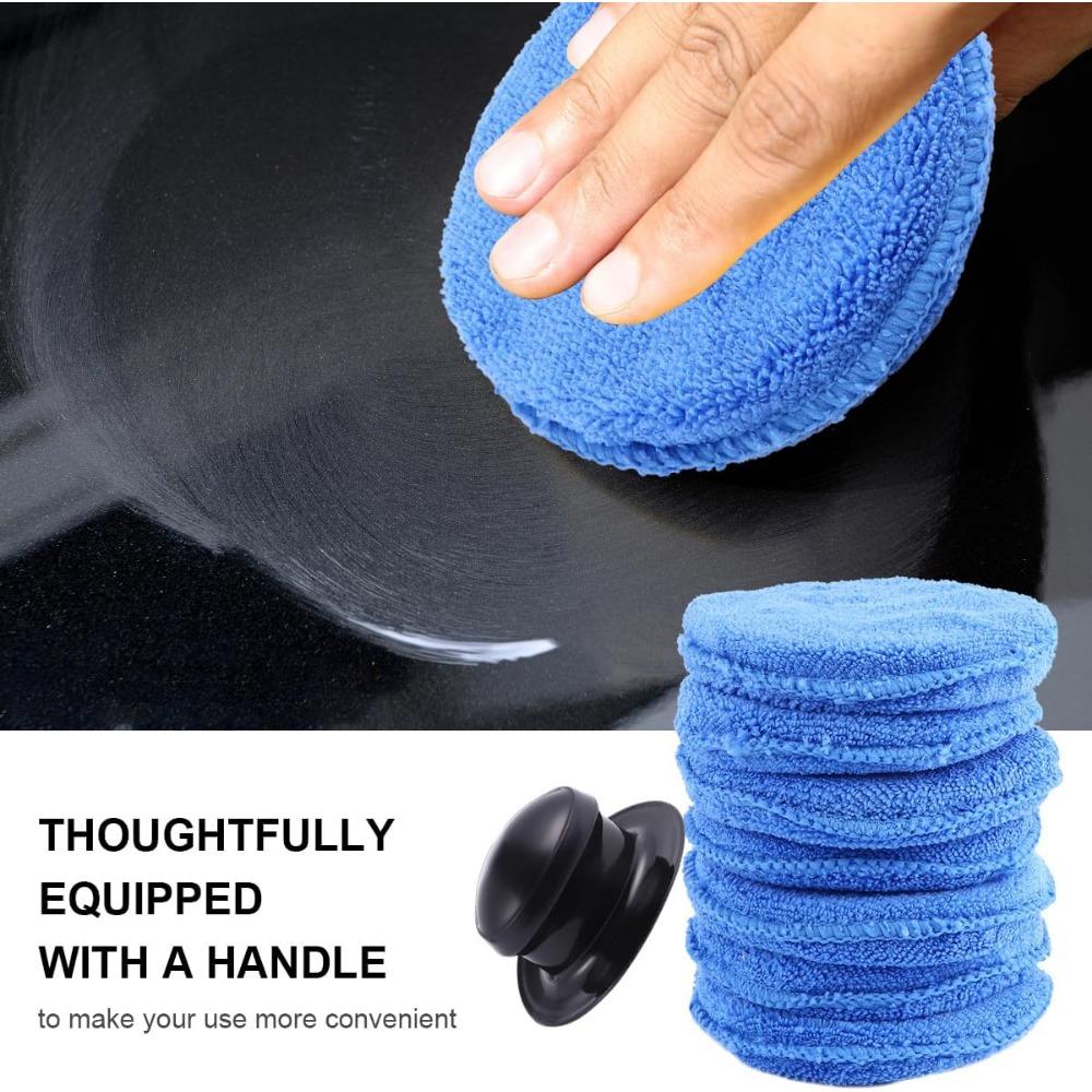 Garneck 8pcs Car Wax Applicator Pads Kit 5'' Microfiber Soft Foam Waxing Pad with Grip Handle for Car Furniture Glass Boat Polis