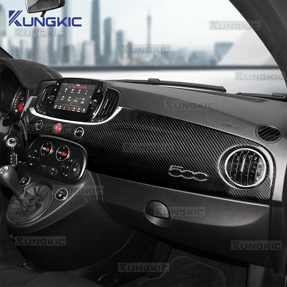 For Abarth 595 695 595C 695C/Fiat 500 500C 2016-2025 Real Dry Hard Carbon Fiber Sticker LHD Car Co-Pilot Dashboard Trim Panel