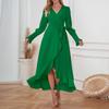 Women's Long Sleeved Solid Color High Round Large Swing Dress Slim Fit Long Dress