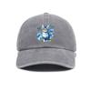 Washed and Distressed Blue Cat and Floral Print Baseball Cap Foreststyle Vibe Versatile Everyday Casual Hat