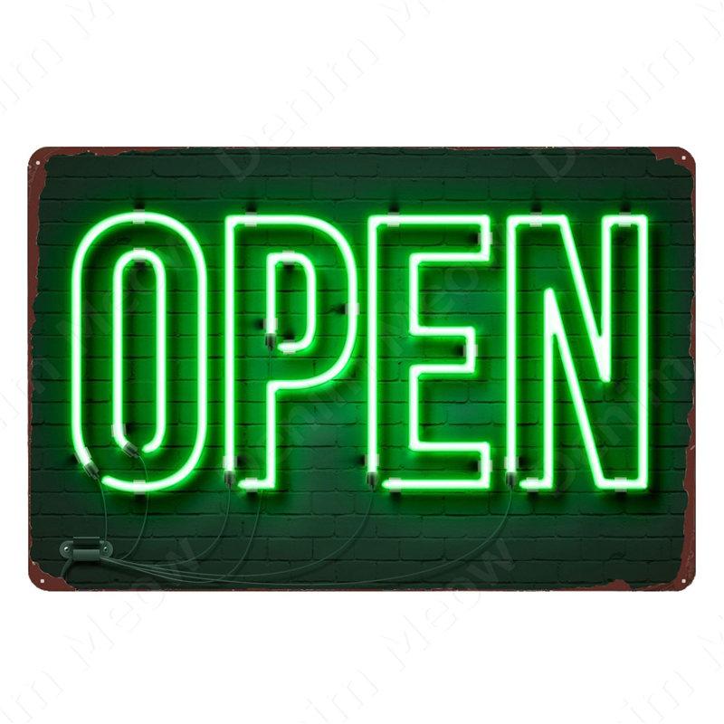 "COME IN WE'RE OPEN " And " SORRY WE'RE CLOSED " Vintage Metal Sign Tin Poster Pub Bar Cafe Shop Entry and Exit Plaque A409