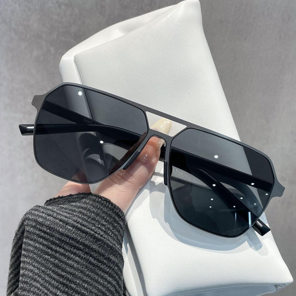 Fashion 2026 Square Frame Polarized Sunglasses for Men - Double Bridge, UV Protection, Ideal for Outdoor Driving