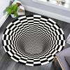 1 Stück Moderner 3D-Illusion Karomuster Runder Teppich Waschbar Rutschfest Bodenmatte für Eingangsbereich und Schlafzimmer Wohnzimmer Kaffeetischteppich