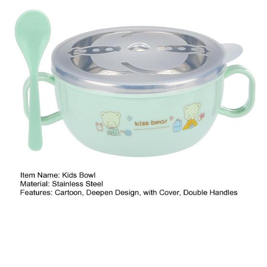 Kids Training Bowl Fall Resistance High Temperature Resistant with Lid Easy to Clean Dual Handles Dustproof Stainless Steel Cartoon Kids Bowl Toddlers
