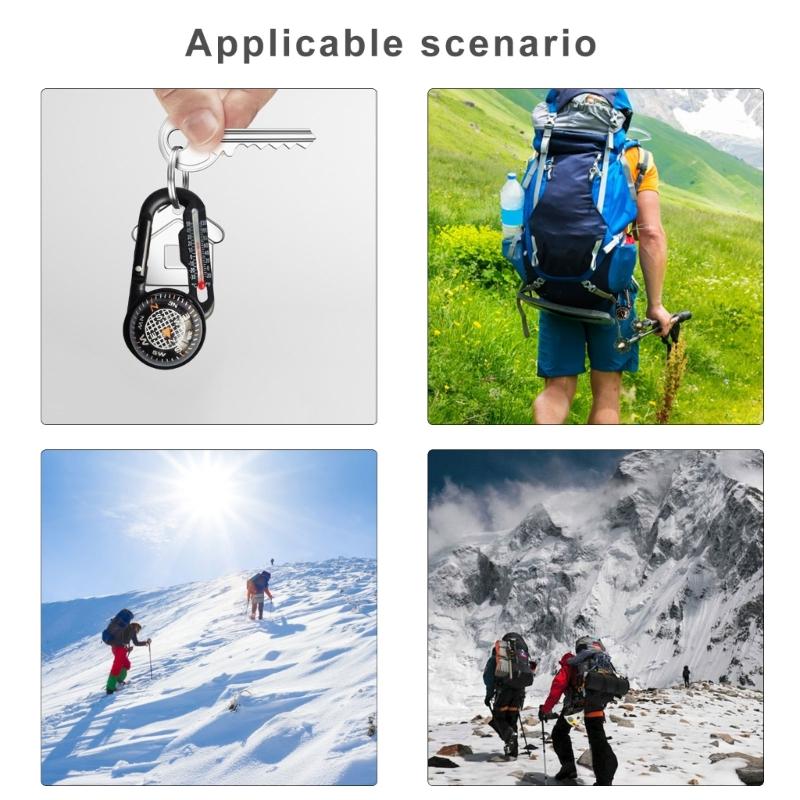 Multifunctional Carabiner with Compasses & Thermometers Snap Hook Keychain Outdoor Climbing Survival Tool Easy to Use