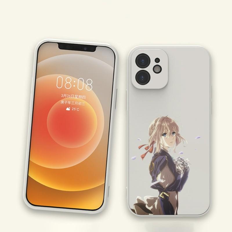 

Фиолетовый чехол для телефона Evergarden для iPhone 11 12 13 Pro Max X XR XS Max 6 6S 7 8 Plus SE 2022, жидкий квадратный цветной чехол для телефона iPhone SE 2020-2022