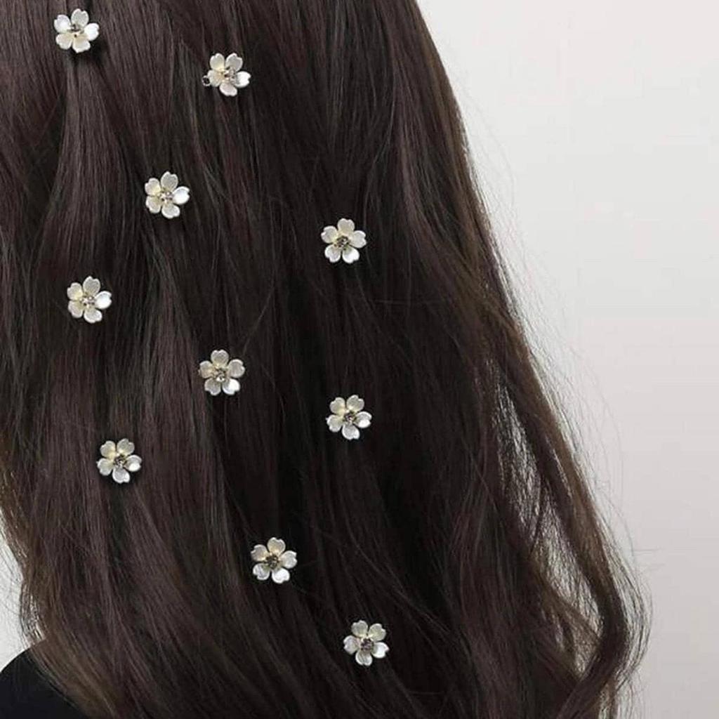 10 sztuk Białych Kwiatowych Spinek do Włosów z Cyrkoniami do DIY Peruk Dreads Akcesoria