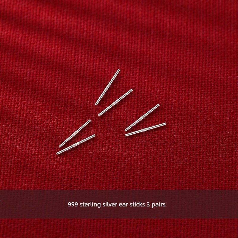 

Xiangnan Sterling Silver Best Selling Women s Removal-Free before Sleep Stud Earrings 999 Pure Tremella Bar 3 Pair